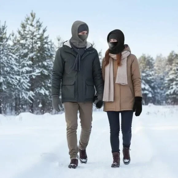 Winter Fleece Balaclava Ski Mask & Glove Set Windproof Sherpa Hood Scarf